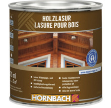 Pot de lasure pour bois avec le label Ange Bleu et le logo Hornbach