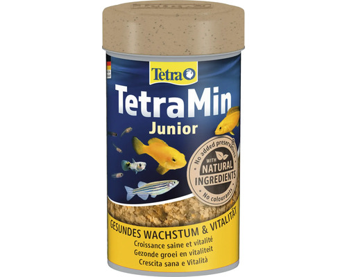 TetraMin Junior Fischfutter für gesundes Wachstum und Vitalität mit natürlichen Inhaltsstoffen in der Dose.