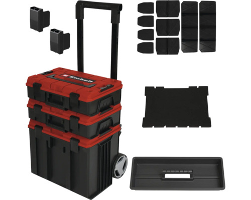 Boîte à outils Einhell avec roulettes, structure modulaire et accessoires