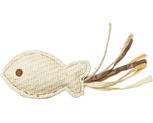 Katzenspielzeug Fisch aus geflochtenem Material mit Anhängern