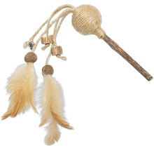 Katzenspielzeug mit Federn, Kugeln und Holzstücken