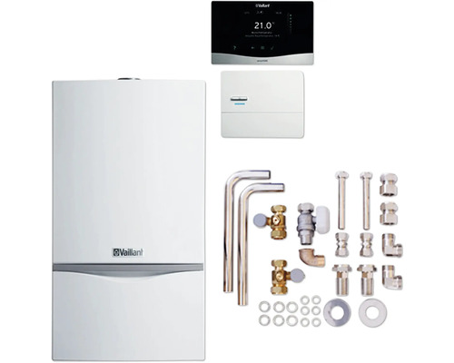 Paquet Vaillant 6.216/2 atmoTEC exclusive VC 104/4-7A E, sensoHOME 380f/2, accessoire 10046398 Système de chauffage Vaillant avec accessoires et commande
