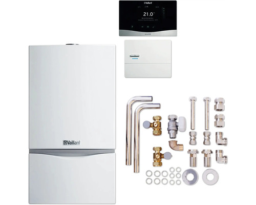 Paquet Vaillant 6.217/2 atmoTEC exclusive VC 104/4-7A LL, sensoHOME 380f/2, accessoire 10046399 Système de chauffage Vaillant avec commande, régulateur et accessoires