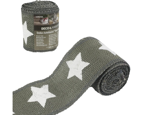 Ruban de jute décoratif à motif étoilé sur rouleau