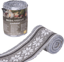 Rouleau de ruban de jute avec motif de flocon de neige blanc, 300 cm de long et 6 cm de large