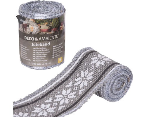 Rouleau de ruban de jute avec motif de flocon de neige blanc, 300 cm de long et 6 cm de large