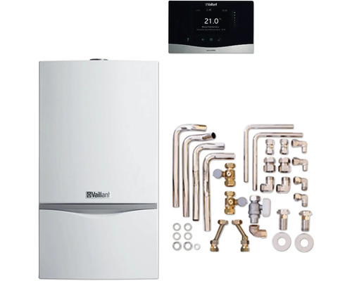 Vaillant Paket 6.225/2 Gas-Wandheizgerät mit Heizwerttechnik atmoTEC exclusive VC 104/4-7 A, Raumtemperaturregler sensoHOME VRT 380/2 und Installations-Set AP/UP auf Fremdinstallationen Gasart LL 0010046405 Vaillant Heizungsanlage mit Zubehör und Steuerung
