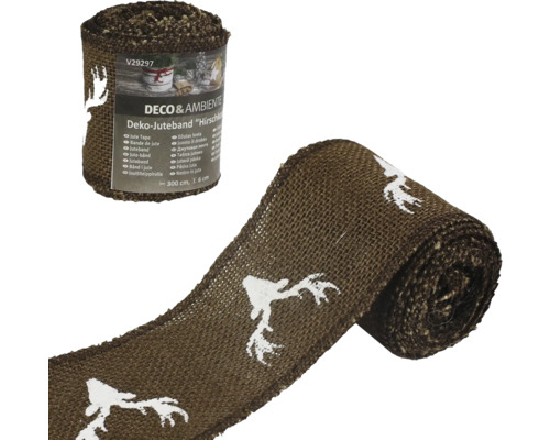 Ruban de jute avec motif de cerf, 300 cm de long et 1,6 cm de large