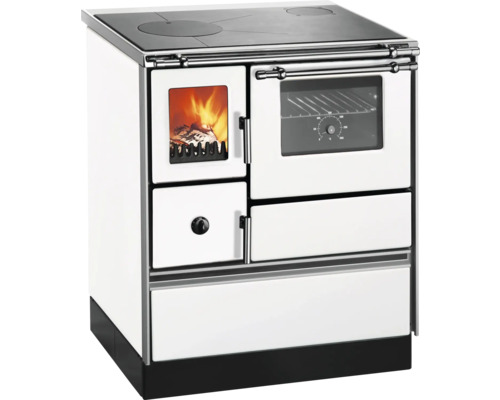 Küchenofen Holzherd Dauerbrandofen WESTMINSTER K76F-70 Farbe Herd weiß Position Backraum Rechts Material Herdplatte Stahlplatte Holzherd mit Kochfeld und Backofen