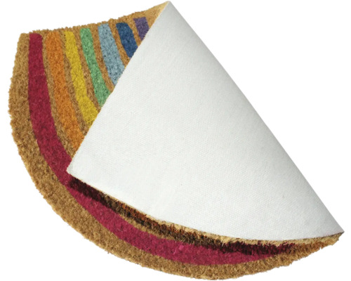 Halbrunde Fußmatte aus Kokosfaser mit mehrfarbigem Streifenmuster