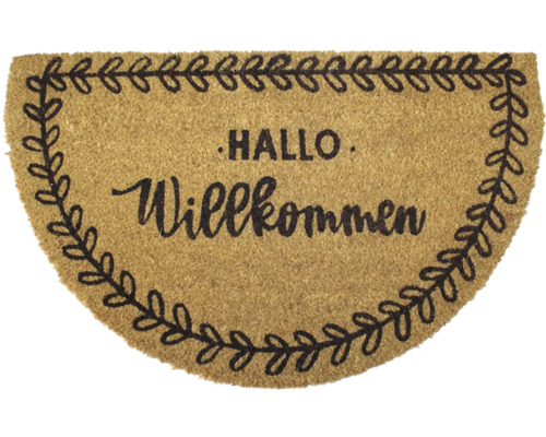 Fußmatte mit der Aufschrift Hallo Willkommen und einem Blätterkranz