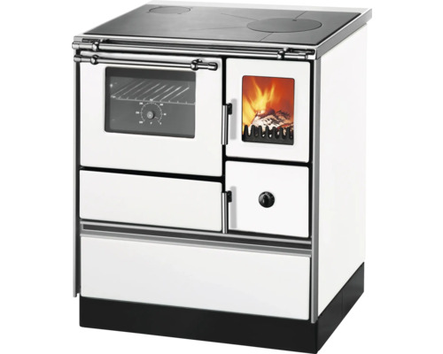 Küchenofen Holzherd Dauerbrandofen WESTMINSTER K76F-70 Farbe Herd weiß Position Backraum Links Material Herdplatte Stahlplatte Holzherd mit Kochfeld und Backofen