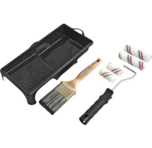 Bac à peinture, pinceau, rouleau à peinture et rouleaux pour travaux de peinture