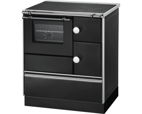 Küchenofen Holzherd Dauerbrandofen WESTMINSTER K76-70 Farbe Herd schwarz Position Backraum Links Material Herdplatte Stahlplatte Schwarzer Küchenherd mit Backofen und Kochfeld