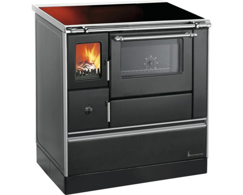 Holzherd mit Sichtfenster und Kochfeld