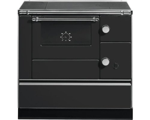 Schwarzer Küchenherd mit Kochfeld und Backofen