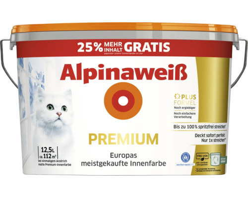 Pot de peinture d'intérieur Alpinaweiß Premium de 12,5 litres