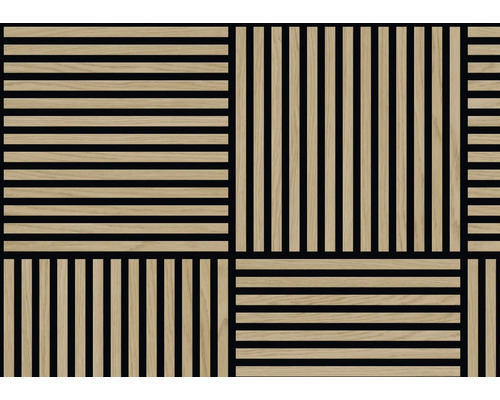 Panneau acoustique avec des lamelles en bois dans un motif géométrique