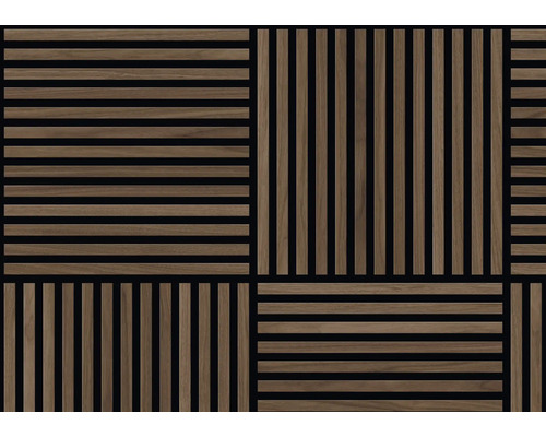 Handmuster zu Sonava Akustikpaneel Walnuss Aarhus 1-seitig foliert 553 x 553 x 21 mm Holzpaneel mit geradlinigem Design für Wand und Decke