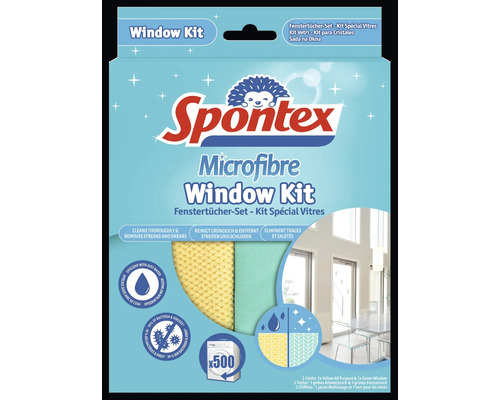 Set de chiffons pour vitre Spontex Window Kit Kit microfibre pour fenêtres Spontex avec chiffon jaune multi-usage et chiffon vert pour vitres