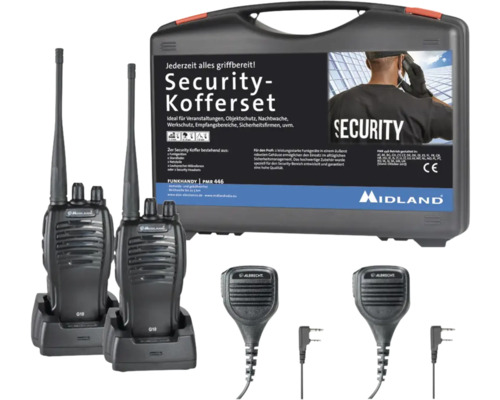 Midland Security Koffer Set mit Funkgeräten, Ladegeräten und Lautsprechermikrofonen