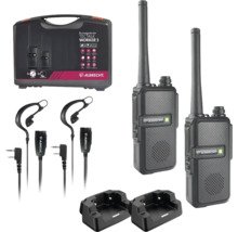 Albrecht Tectalk Worker 3 Funkgeräte Set mit zwei Funkgeräten, Headsets und Ladestationen