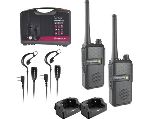 Albrecht Tectalk Worker 3 Funkgeräte Set mit zwei Funkgeräten, Headsets und Ladestationen
