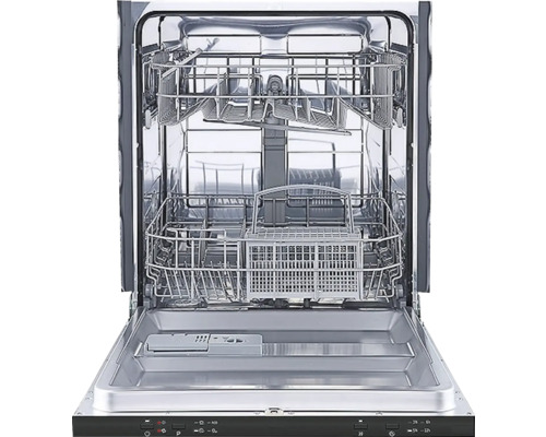 Offene Geschirrspülmaschine mit Innenraum und Bedienfeld