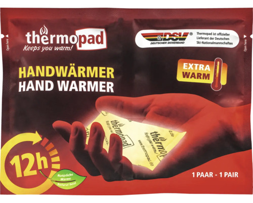 Paquet de chauffe-mains Thermopad avec l'inscription 'Vous garde au chaud !'