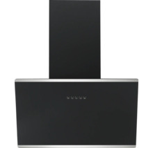 Schwarze Dunstabzugshaube mit silberfarbenen Akzenten