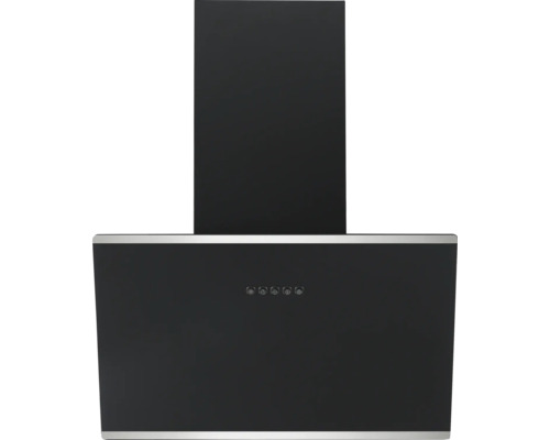 Schwarze Dunstabzugshaube mit silberfarbenen Akzenten