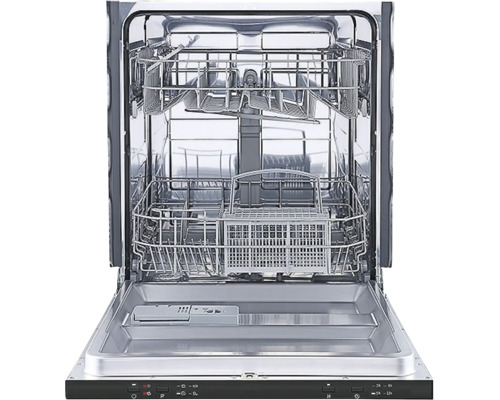 Offene Geschirrspülmaschine mit Geschirrkörben