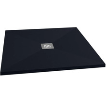 Schwarze Duschwanne mit quadratischem Ablauf