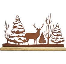 Dekorative Winterlandschaft mit Hirsch und Bäumen auf Holzsockel