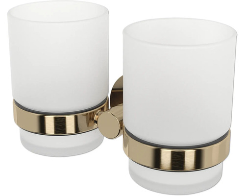 Double gobelet pour brosses à dents HACEKA Kosmos cuivre brossé 2012690 Double porte-gobelet en verre et métal pour montage mural