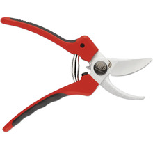 Gartenschere mit roten Griffen und silberfarbenen Klingen