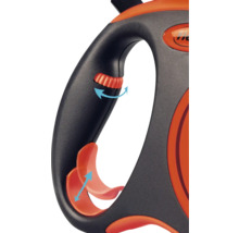 Detail einer Flexi-Hundeleine mit Bremssystem und Griff