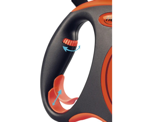 Detail einer Flexi-Hundeleine mit Bremssystem und Griff
