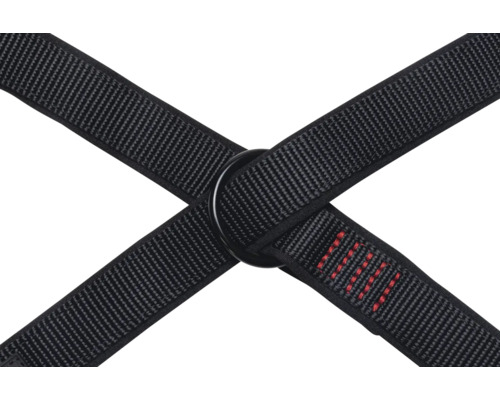 Croisement de deux bandes textiles noires avec un anneau