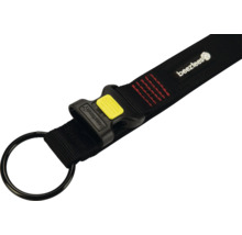 Beeztees Logo auf schwarzem Hundegurt mit Ring