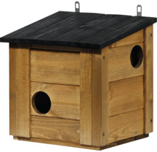 Holzvogelhaus mit zwei Einfluglöchern und Dach
