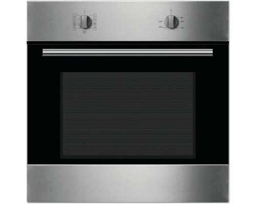 Edelstahl Einbaubackofen mit Bedienknöpfen und Sichtfenster