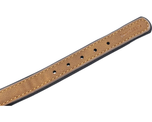 Beetztees Logo auf braunem Hundehalsband aus Leder mit Löchern