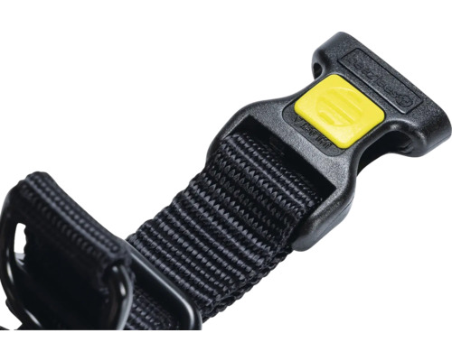 Vue détaillée d'un collier pour chien noir avec fermeture jaune