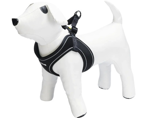 Harnais noir pour chien sur un mannequin en forme de chien