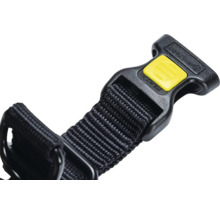 Vue détaillée d'un collier pour chien noir avec une fermeture jaune