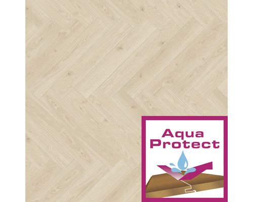 Sol stratifié clair à chevrons avec label Aqua Protect