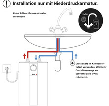Installationshinweis für Niederdruckarmatur mit Durchlauferhitzer von AEG