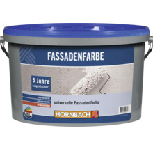 Kunststoffeimer mit universeller Fassadenfarbe für den Außenbereich mit 5 Jahren Langzeitschutz und Hornbach Logo