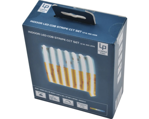 Emballage d'un set de bande LED COB intérieure CCT Lumak Pro de 1,5 mètre et 912 LED